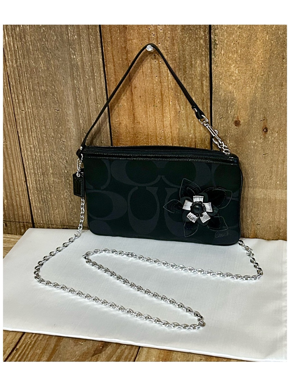 Coach Signature Floral Zip Wristlet with Free Chain Strap & Dust Bag. - Picture 10 of 16